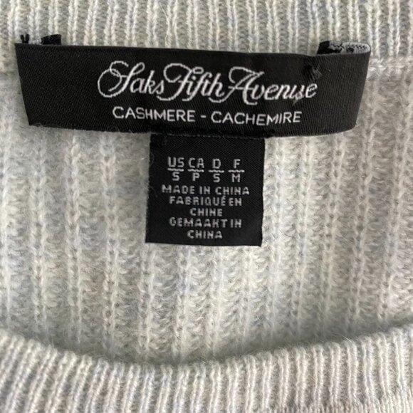 Saks Fifth Avenue Cashmere Sweater Small Cold Shoulder Ribbed Blue FS-1187 - Picture 9 of 10